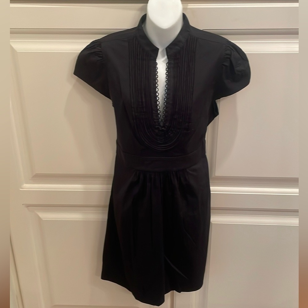 BCBG Max Azria black stetch cotton dress with pintuck detailing sz L